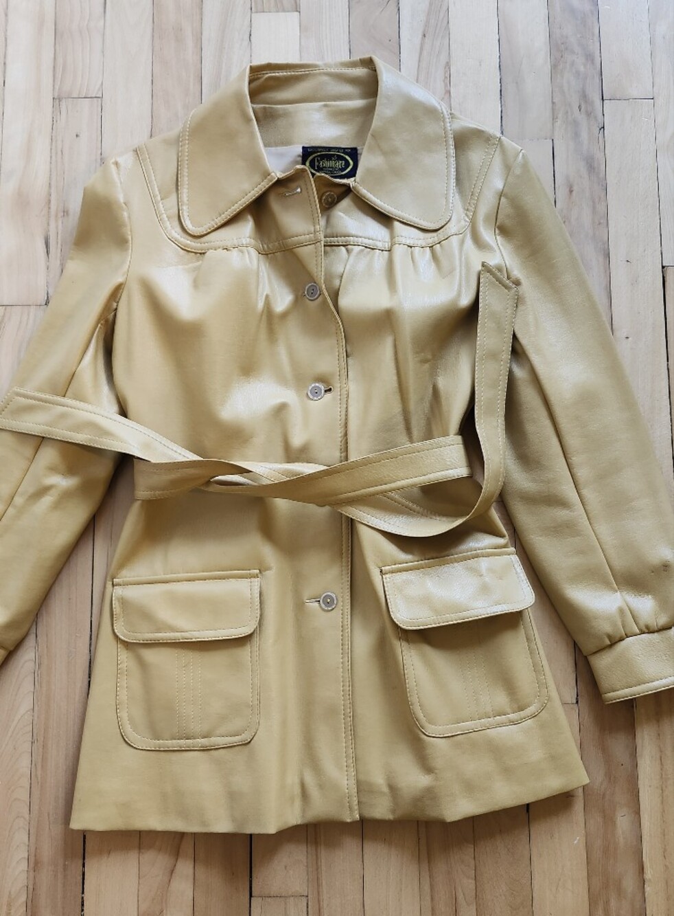 Vintage Yellow Pleather Trench Coat with Belt